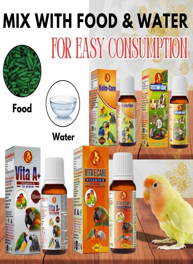 Sage Square Pet Care International Bird Stress Relief Combo - Vita A+, Vita E-Care, Electro Care (30ml) & Electro Care (100ml) - Eye & Feather Health, Immunity Boost, Stress Recovery & Support - Image 5